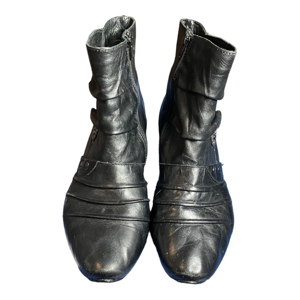 Josef Seibel Tina Black Leather Ankle Boots Side Zip Comfort Shoes EU 38 US 7 - Picture 2 of 16